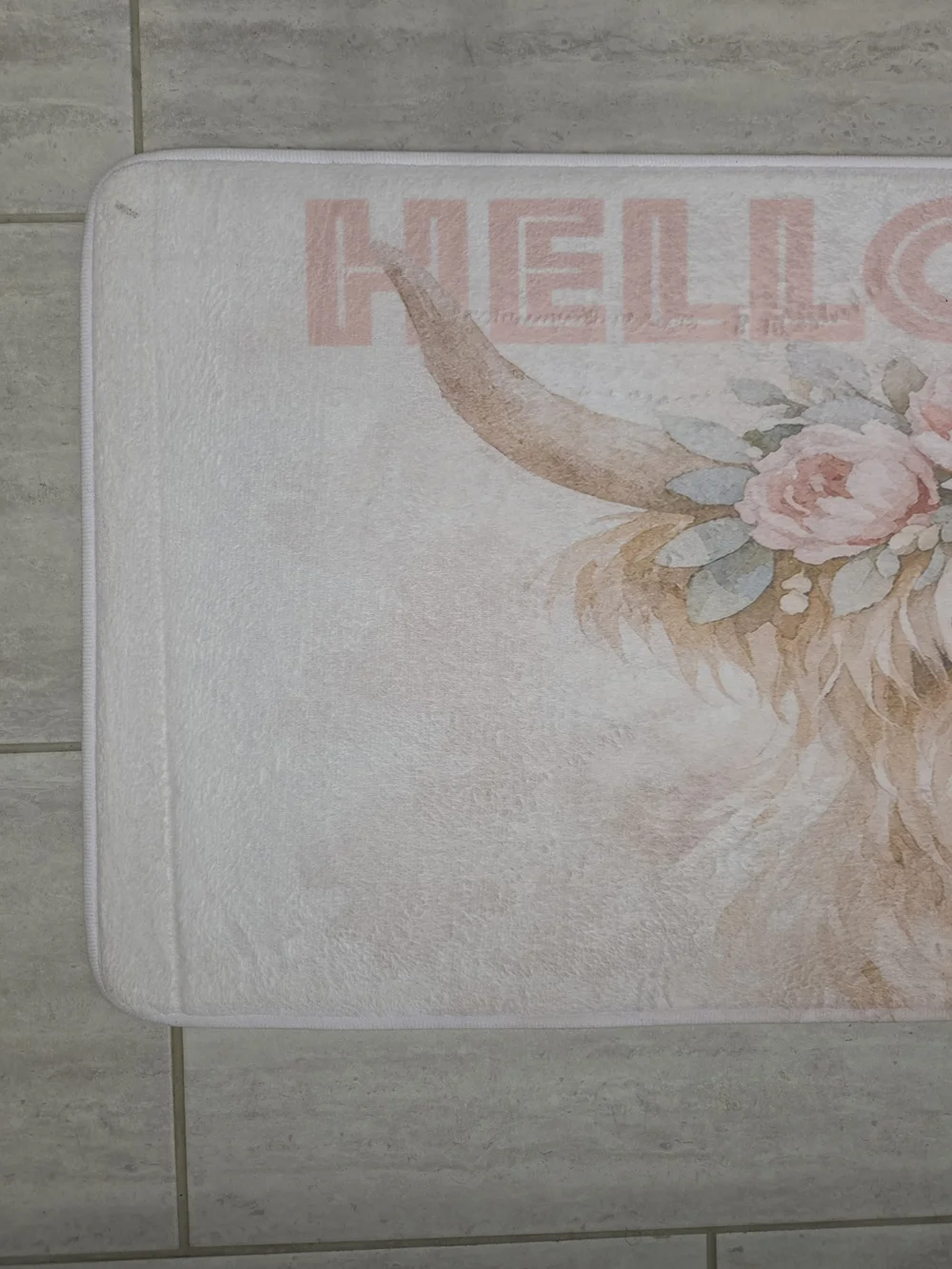Hello Spring Floral Highland Cow Memory Foam Mat- Pink & Cream